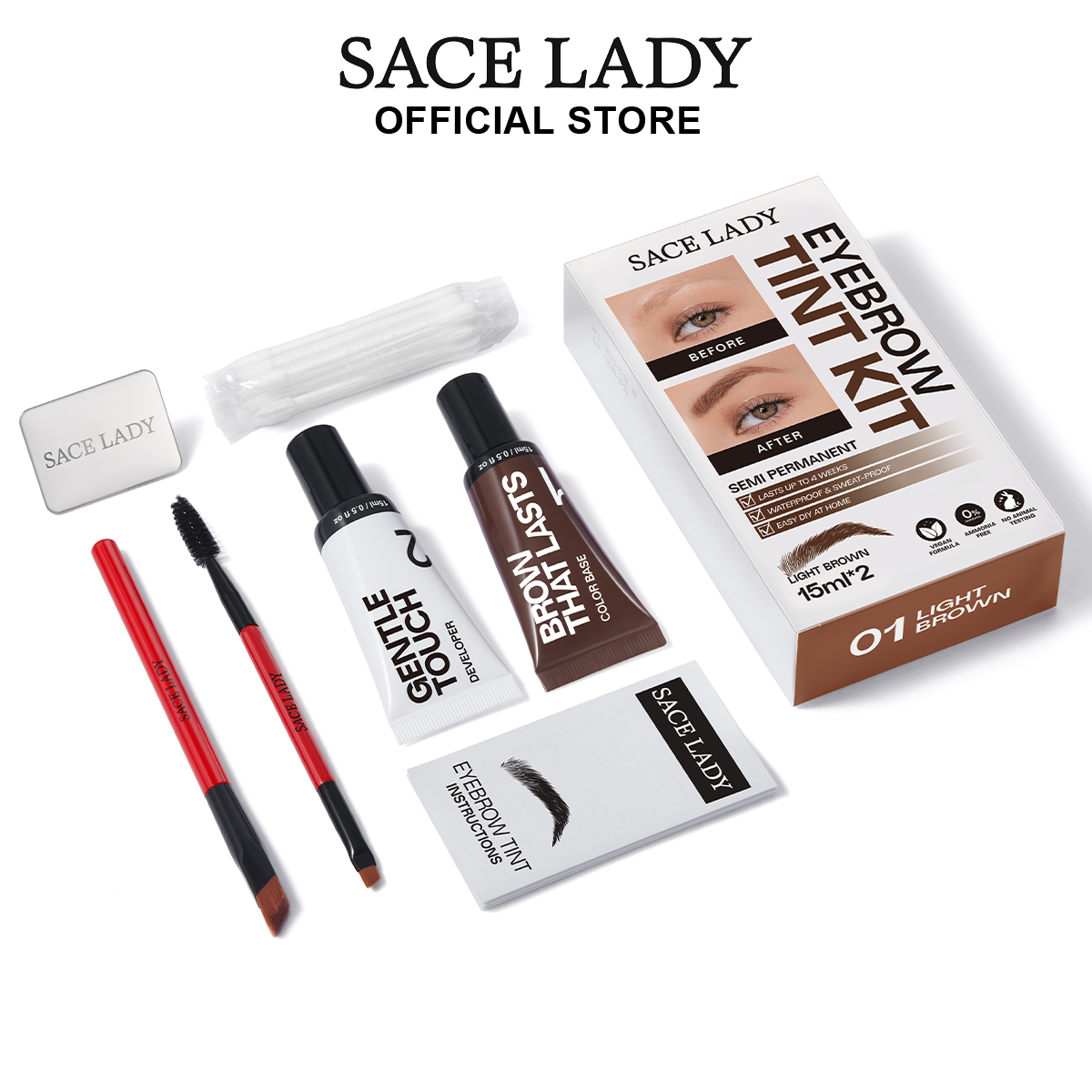 SACE LADY Waterproof Sweat-proof Eyebrow Tint Kit Semi Permanent Brow Tint for Women, Long Last Effect Up to 4 weeks