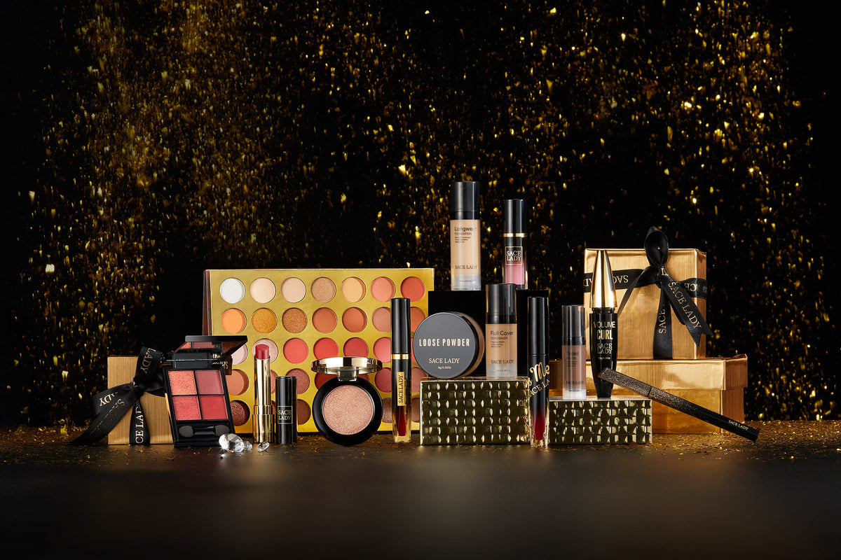 SACE LADY Black Gold makeup collection with lipstick and eyeshadow