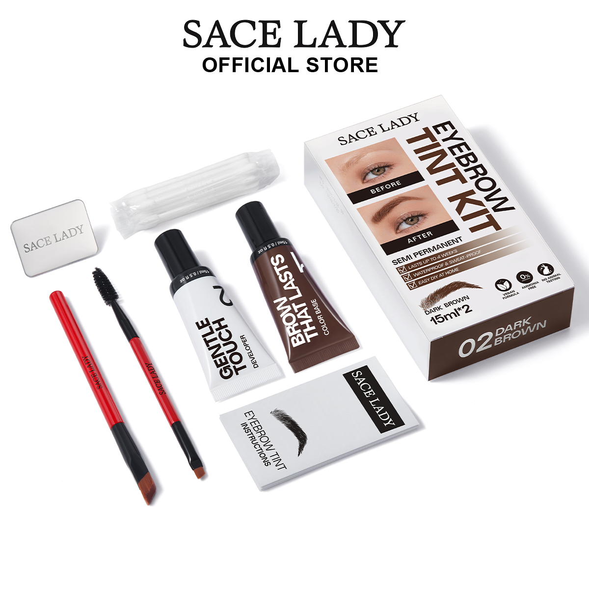 SACE LADY Waterproof Sweat-proof Eyebrow Tint Kit Semi Permanent Brow Tint for Women, Long Last Effect Up to 4 weeks