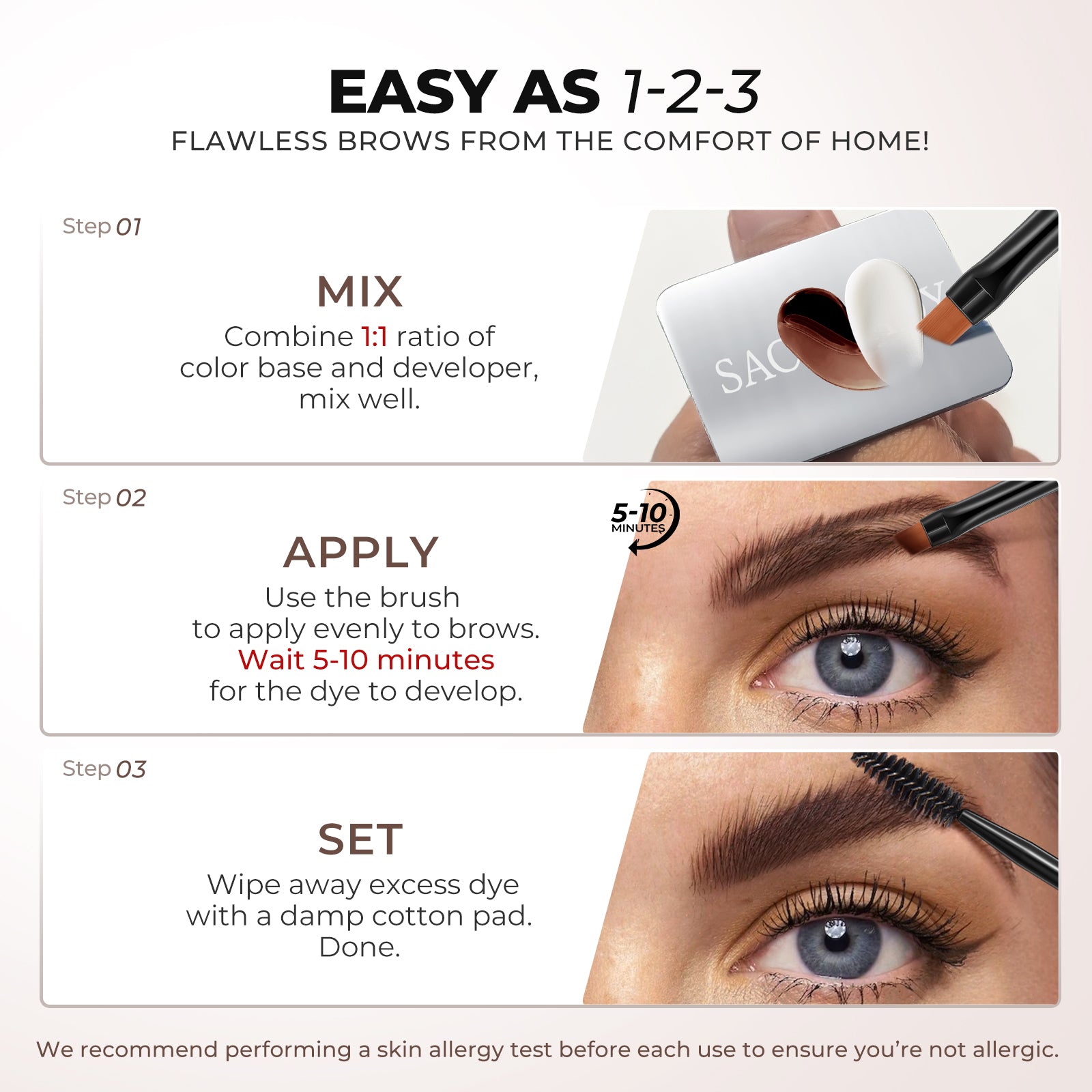SACE LADY Waterproof Sweat-proof Eyebrow Tint Kit Semi Permanent Brow Tint for Women, Long Last Effect Up to 4 weeks