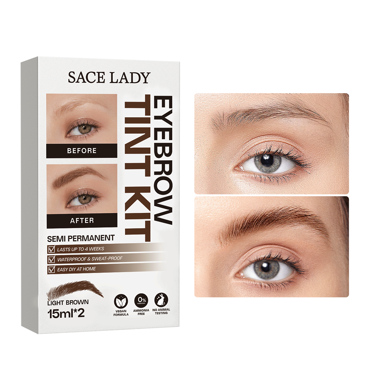 SACE LADY Waterproof Sweat-proof Eyebrow Tint Kit Semi Permanent Brow Tint for Women, Long Last Effect Up to 4 weeks