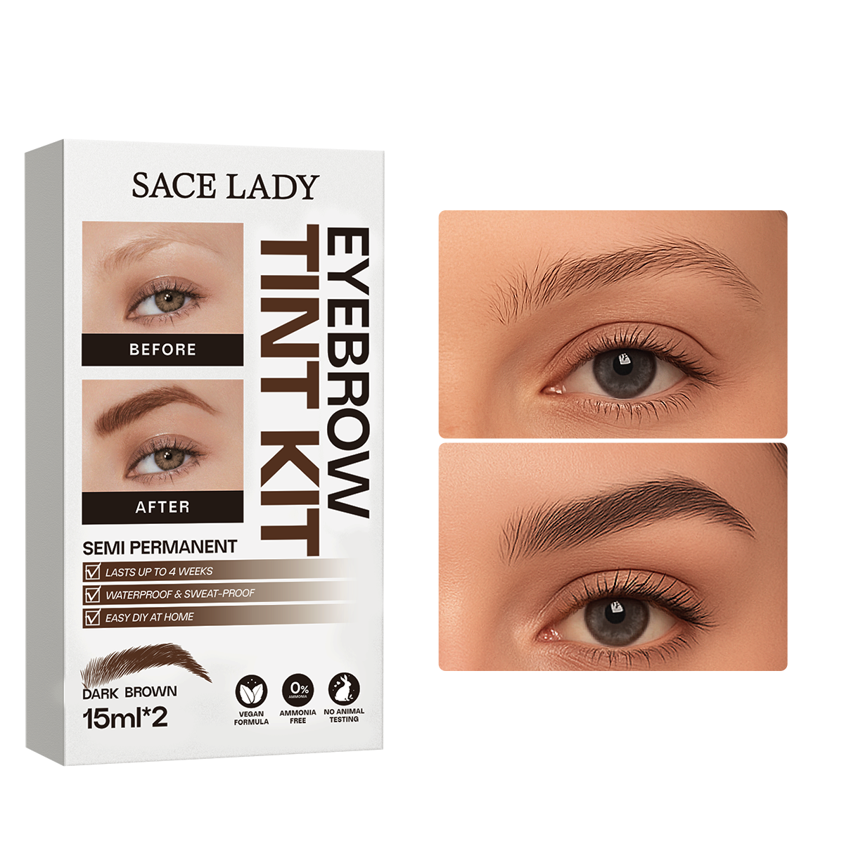 SACE LADY Waterproof Sweat-proof Eyebrow Tint Kit Semi Permanent Brow Tint for Women, Long Last Effect Up to 4 weeks