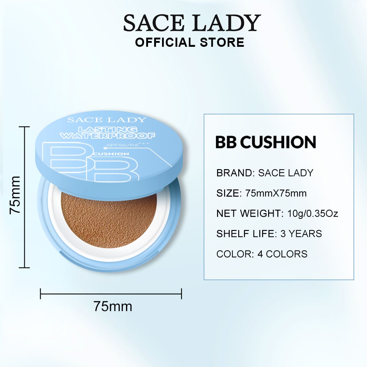 SACE LADY Lasting Waterproof BB Cushion product details and 10 g compact size