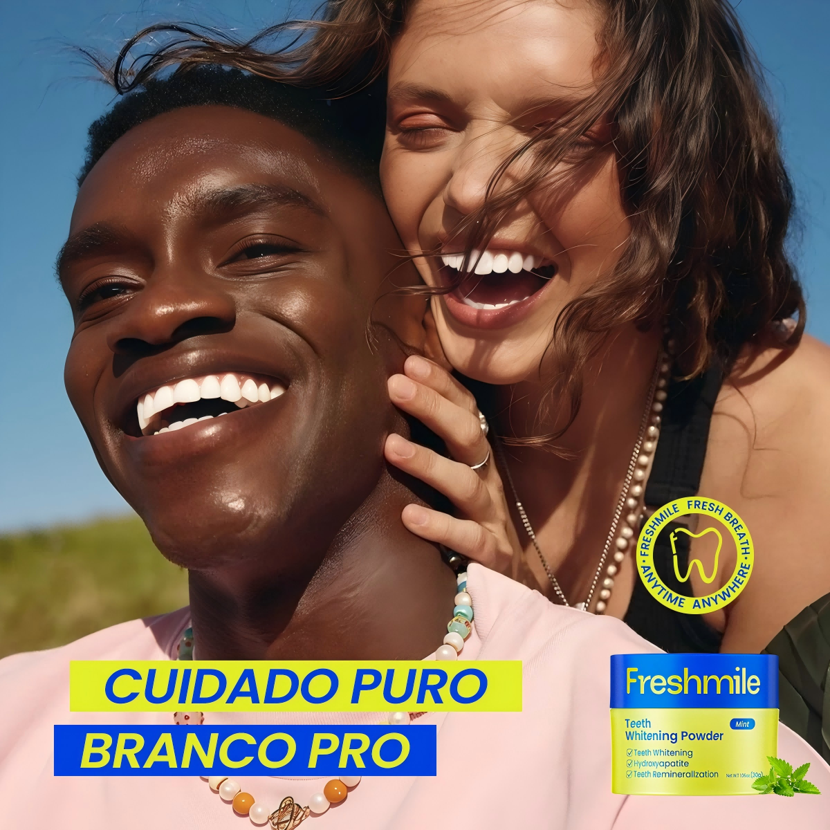 Hot Sale Pó clareador dental Freshmile Sabor menta Contém Hidroxiapatita in Brazil