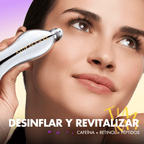 Model applying TIMMI Beauty Gua Sha Eye Serum with the cooling rollerball