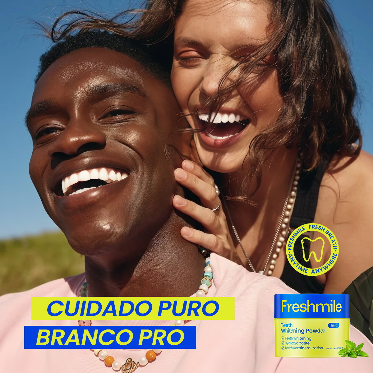 Hot Sale Pó clareador dental Freshmile Sabor menta Contém Hidroxiapatita in Brazil