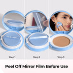 How to use SACE LADY BB Cushion: open compact, peel mirror film and pat onto face