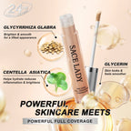 SACE LADY 24HR Full Coverage Concealer with an ingredient graphic featuring licorice, centella and glycerin