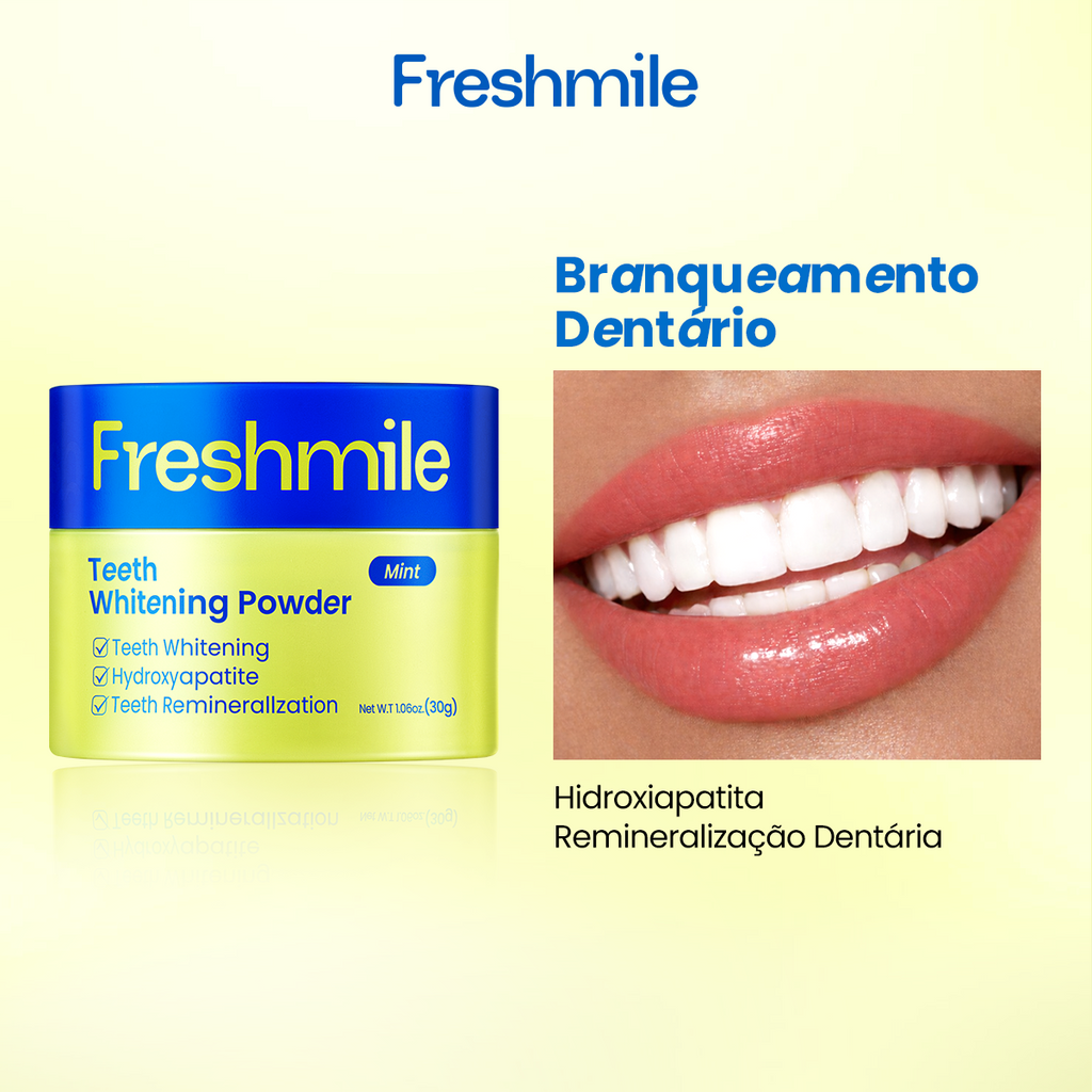 Hot Sale Pó clareador dental Freshmile Sabor menta Contém Hidroxiapatita in Brazil