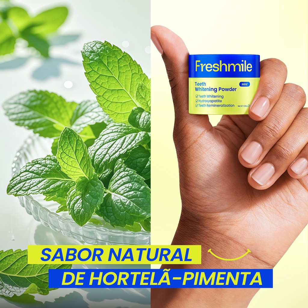 Hot Sale Pó clareador dental Freshmile Sabor menta Contém Hidroxiapatita in Brazil