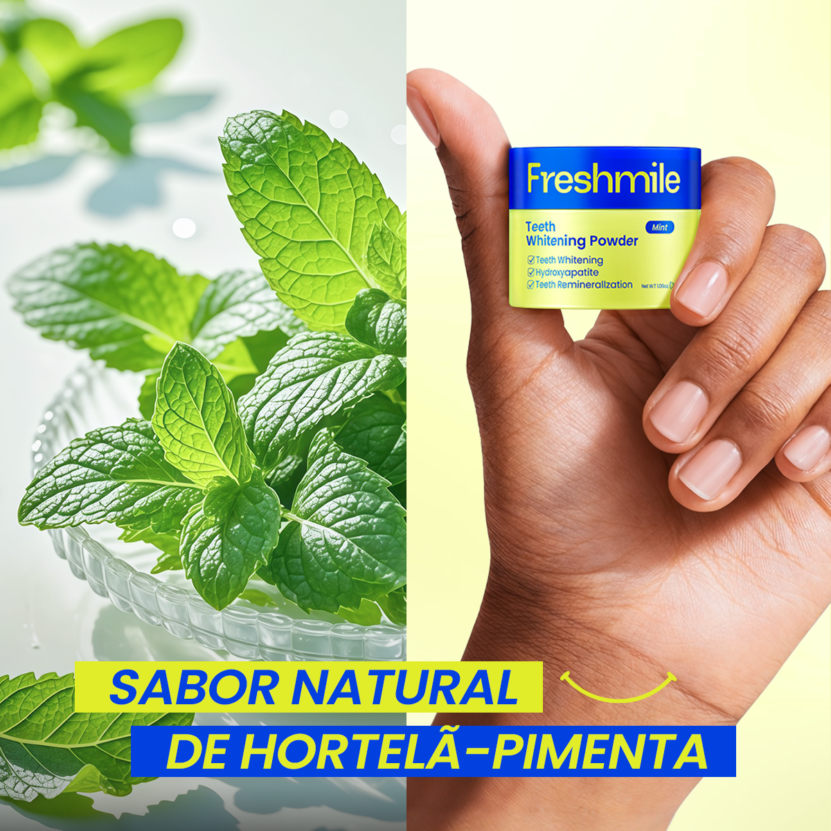 Hot Sale Pó clareador dental Freshmile Sabor menta Contém Hidroxiapatita in Brazil