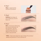 SACE LADY eyebrow cream guide showing how to load the brush, outline the brow and fill sparse areas