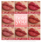 SACE LADY Bold You Serum Glossy Lipstick chart with eight high-shine shades
