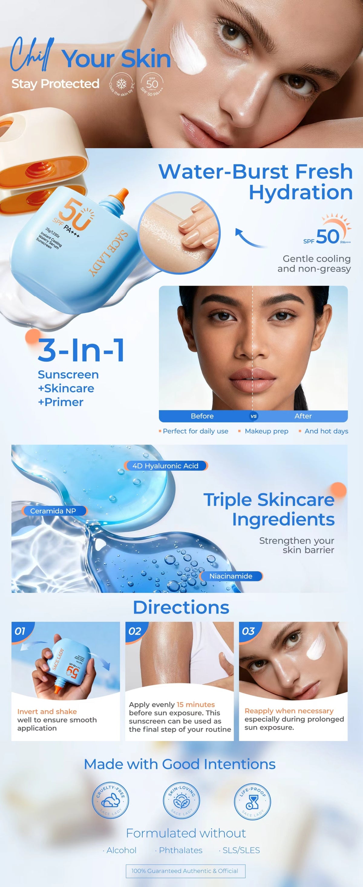 Instant Cooling Watery Serum Sunscreen | SPF 50 PA+++, Cooling Effect A+ Image