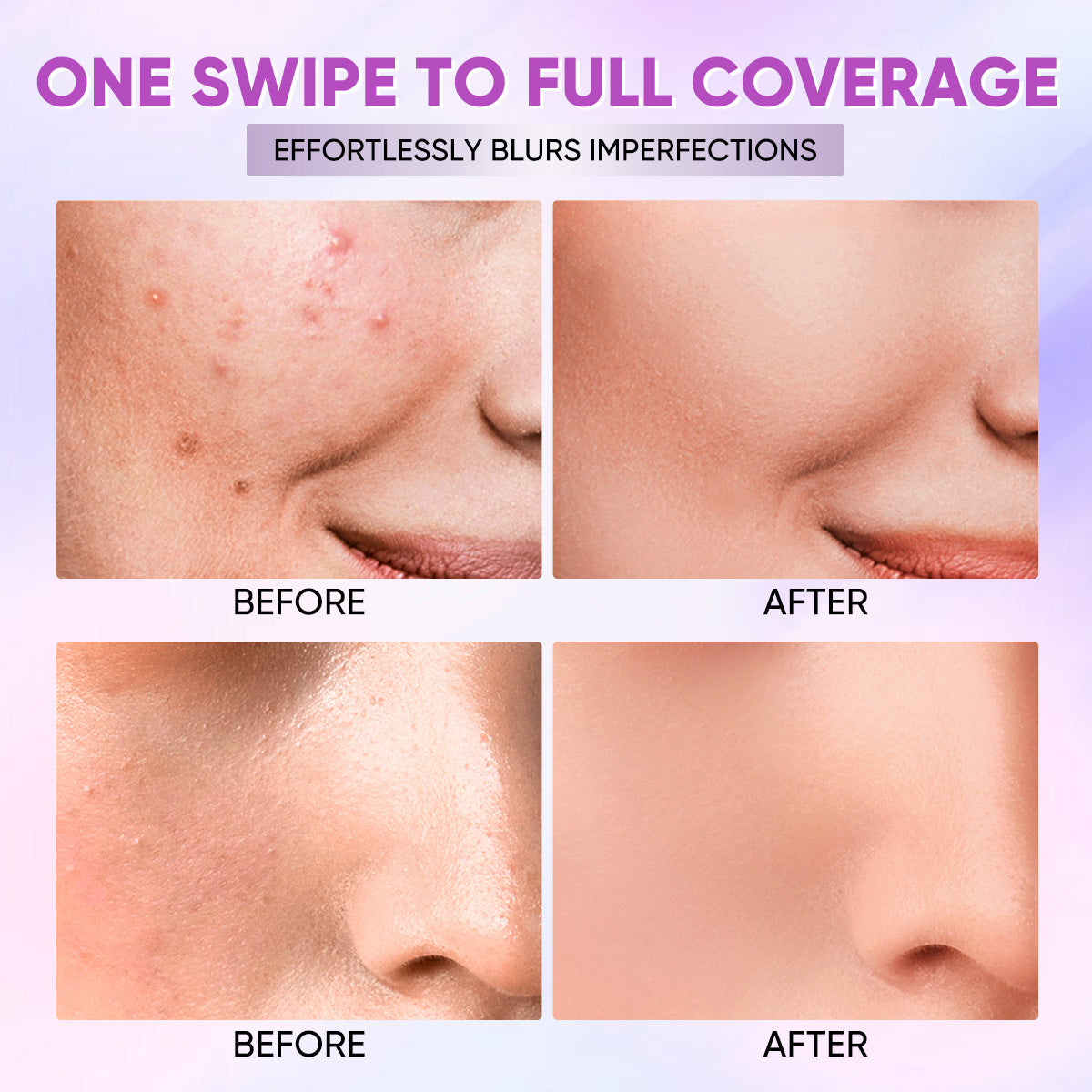 MINIMELI Creamy Powder Foundation Before and After - High Coverage for Blemishes and Redness