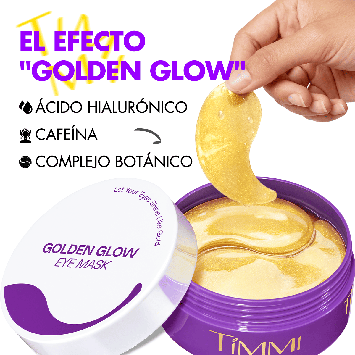 TIMMI Beauty Golden Glow Eye Mask with hyaluronic acid, caffeine and botanical complex