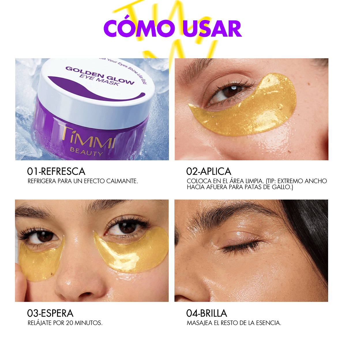 How to apply TIMMI Beauty Golden Glow hydrogel under-eye patches