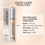 SACE LADY 24HR Full Coverage Concealer tube and box with dimensions and product specifications