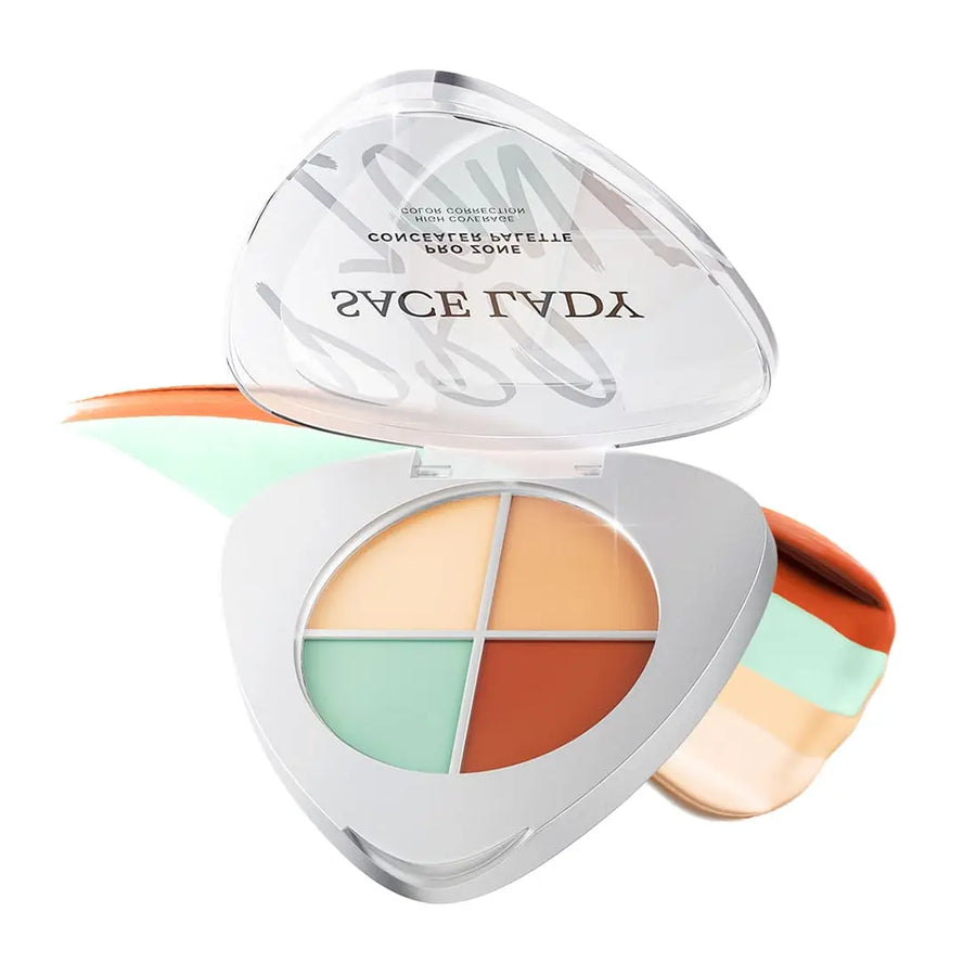 SACE LADY Pro Zone four-color concealer palette open with ivory, natural, green and orange shades