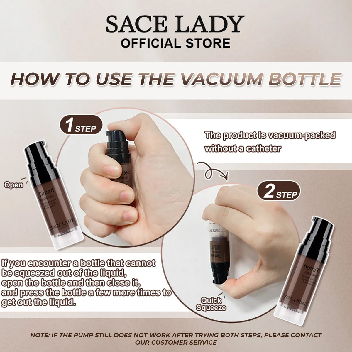 Sace Lady Tinted Brow Gel Vacuum Pump Bottle Guide: How to Squeeze Liquid Out Correctly