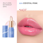 SACE LADY tinted lip balm in A04 Crystal Pink with translucent bullet and glossy pink lip swatch