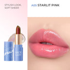 SACE LADY tinted lip balm in A05 Starlit Pink with shimmering bullet and pink lip swatch