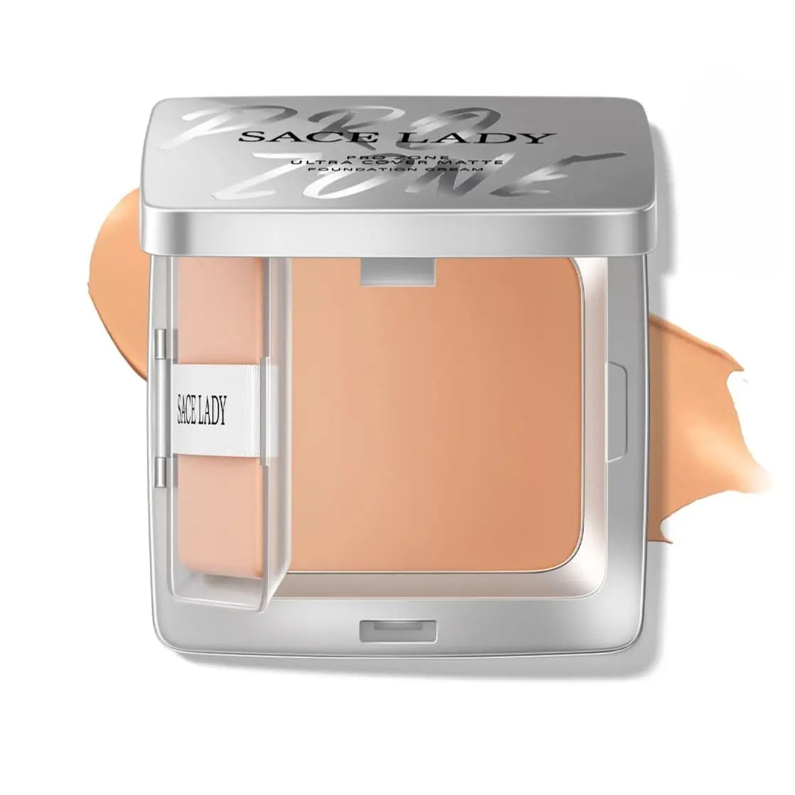 SACE LADY Ultra Cover Matte Foundation Cream compact open with sponge and cream foundation