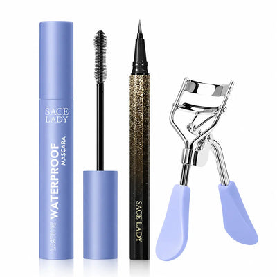 Set de Maquillaje de Ojos con Rímel a Prueba de Agua + Delineador + Rizador de Pestañas