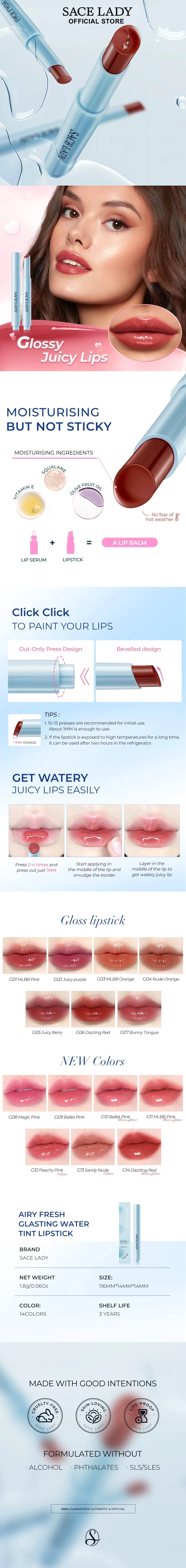 AIRY FRESH GLASTING WATER TINT LIPSTICK | Dewy Finish, Moisturizing A+ Image