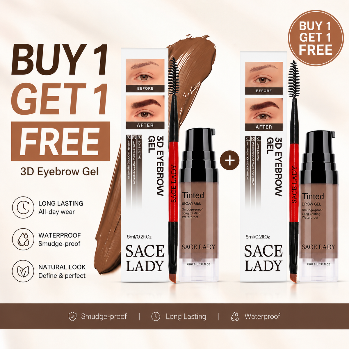 Sace Lady 3D Tinted Eyebrow Gel Buy 1 Get 1 Free Promo - Waterproof and Long Lasting Brow Gel Set
