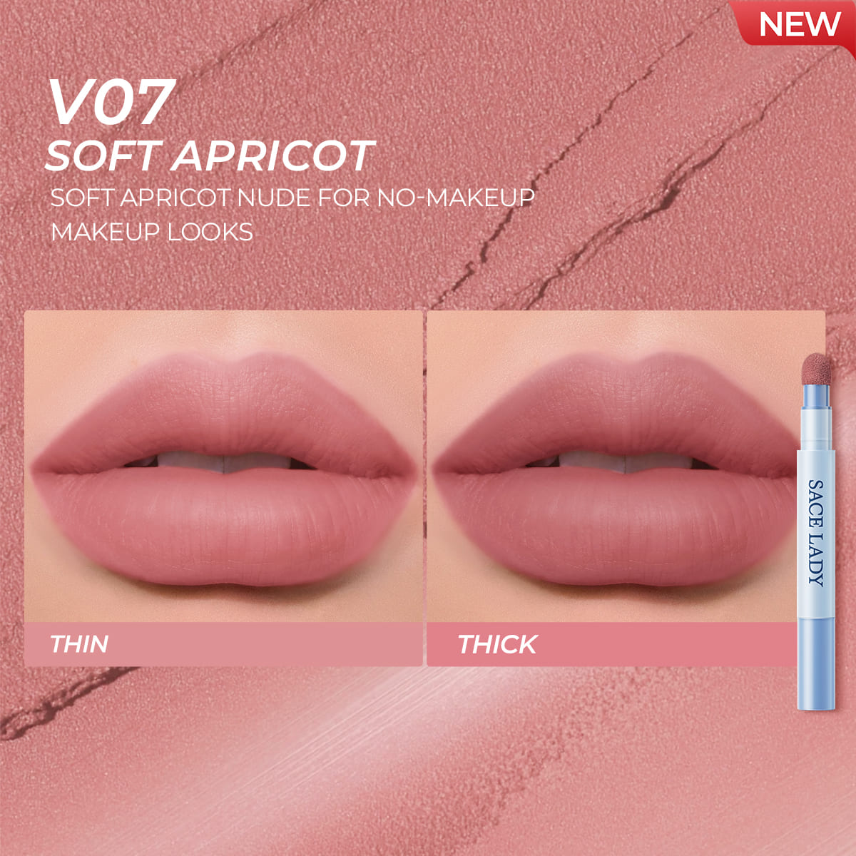 Sace Lady Air Cushion Lip and Cheek Shade V07 Soft Apricot - Thin and Thick Lip Swatch Comparison