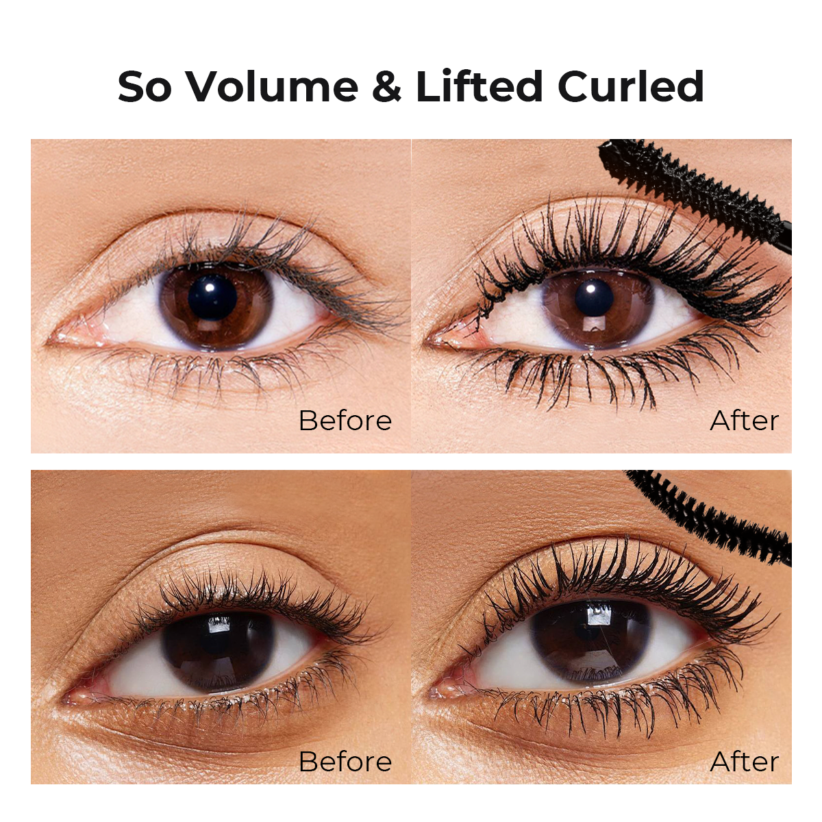 Smudge-proof mascara before and after lash effect