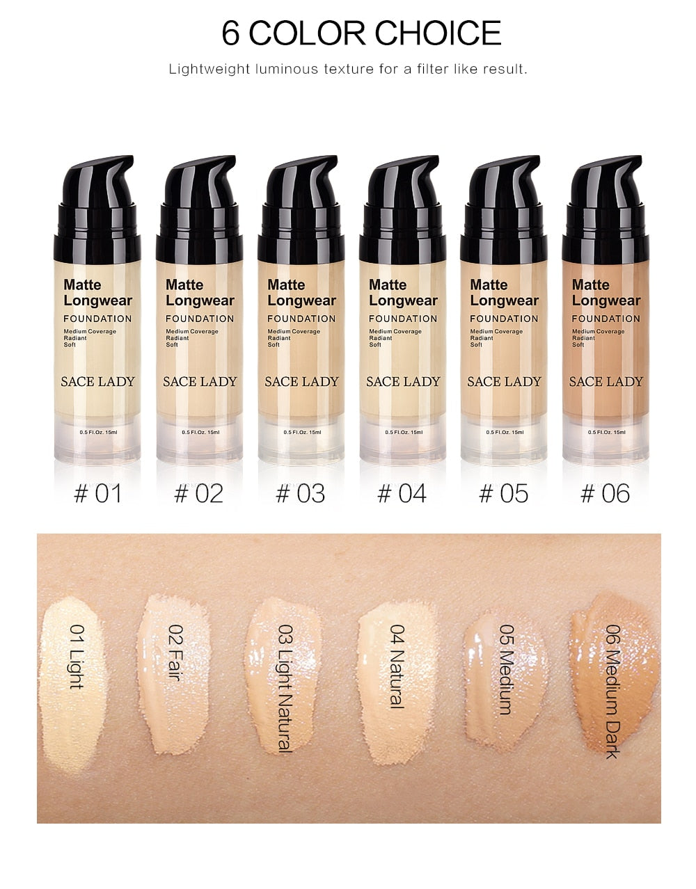 SACE LADY Face Foundation Cream Base Makeup Professional Matte Finish Make Up Liquid Concealer Waterproof Brand Natural Cosmetic
