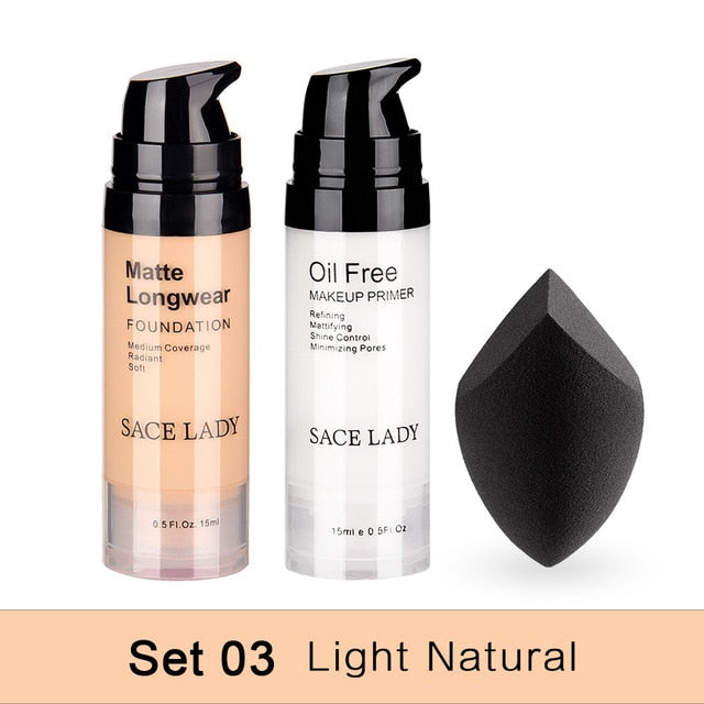 SACE LADY Professional Makeup Set Matte Foundation Primer Base Make Up Kit Oil-control Pores Liquid Cream Brand Cosmetic Puff