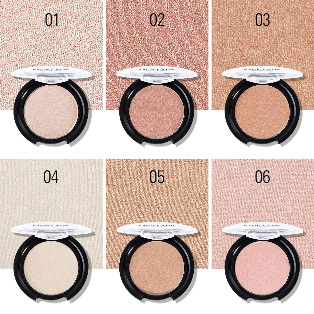 SACE LADY Highlighter Powder 6 Colors Face Iluminator Makeup Professional Glitter Palette Make Up Glow Kit Brighten Cosmetic